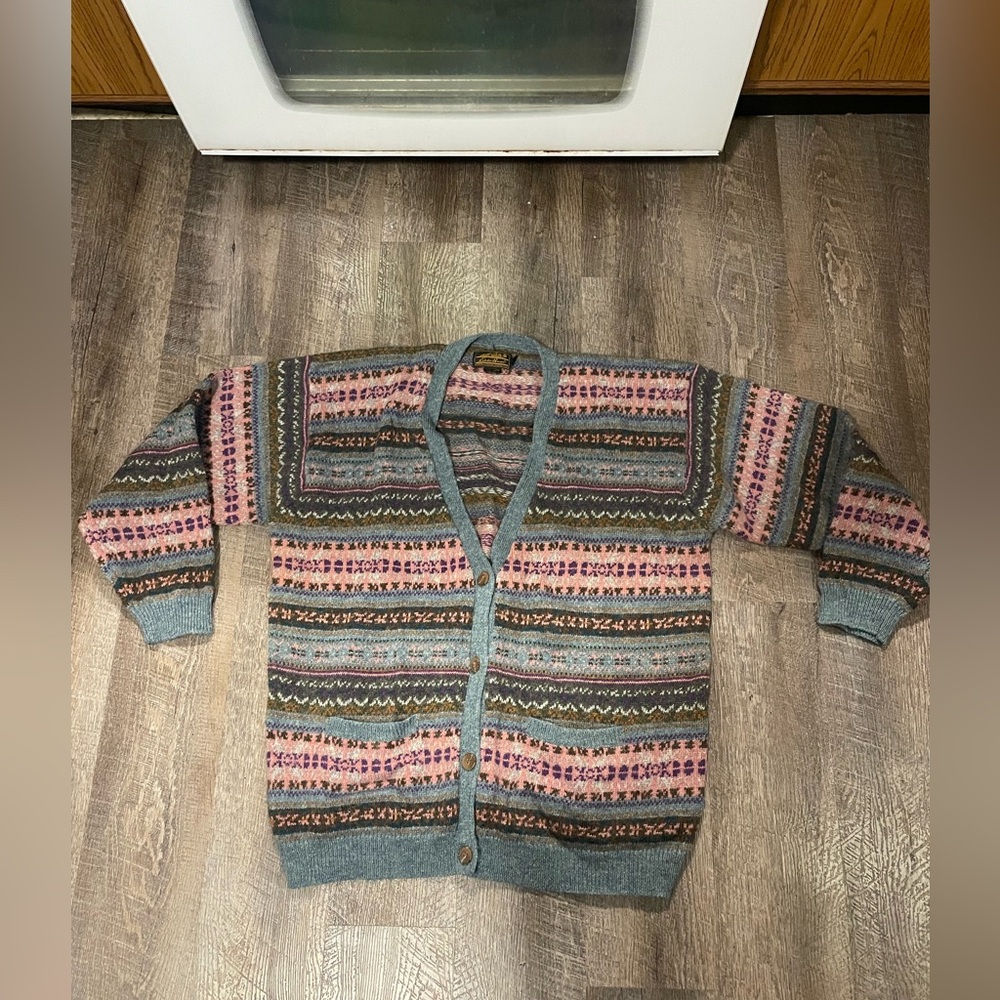 Eddie Bauer Gray and Purple Wool Cardigan